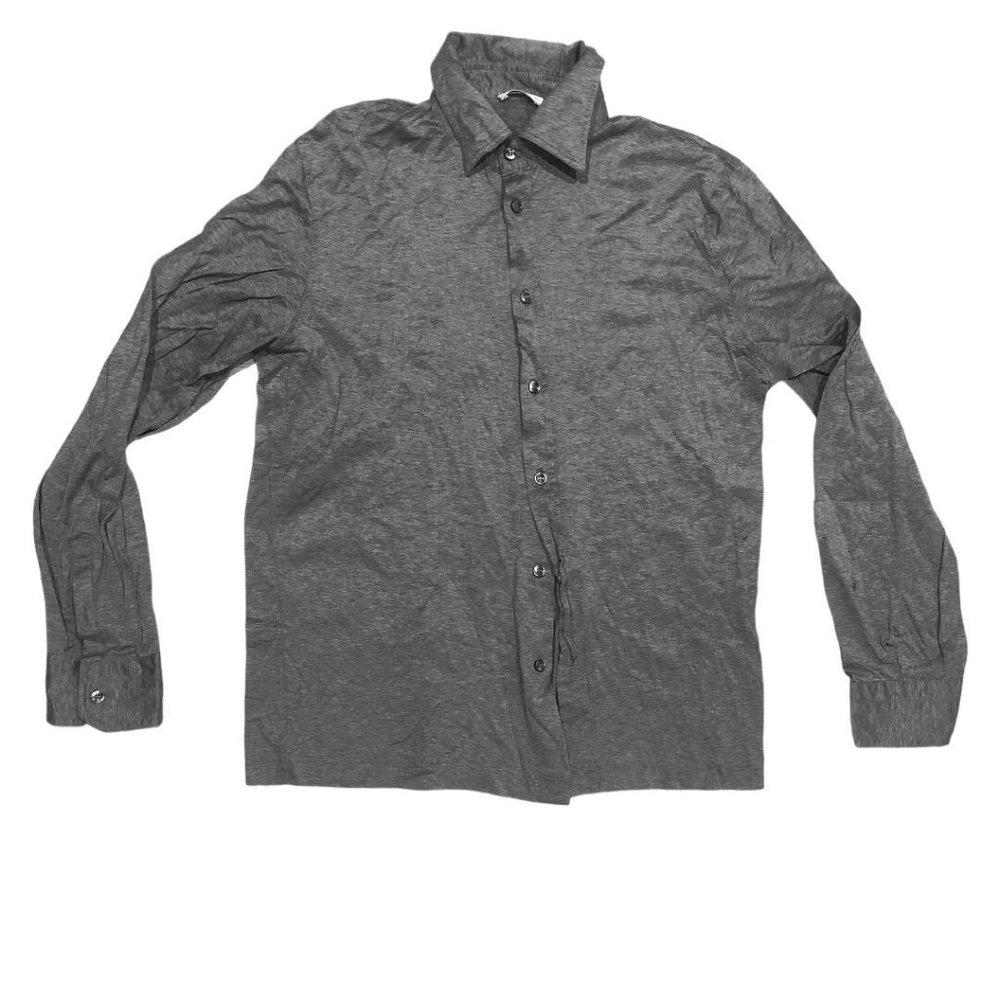 Gran Sasso Gray Button Down Knit Medium Mens Shirt 100% Cotton Comfortable Italy